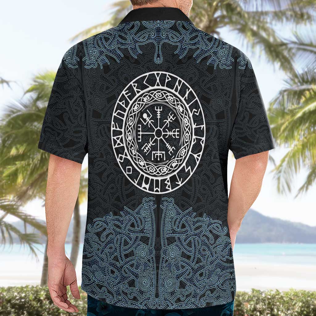 Viking Vegvisir Symbol Hawaiian Shirt with Runes and Intricate Knotwork Norse Protection Tribute - Wonder Print Shop