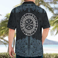 Viking Vegvisir Symbol Hawaiian Shirt with Runes and Intricate Knotwork Norse Protection Tribute - Wonder Print Shop