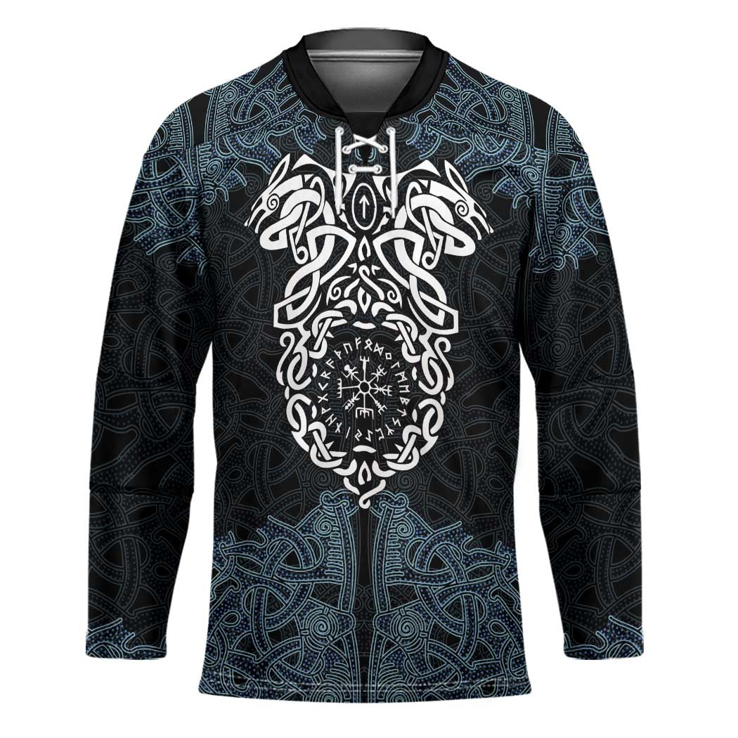 Viking Vegvisir Symbol Hockey Jersey with Runes and Intricate Knotwork Norse Protection Tribute - Wonder Print Shop