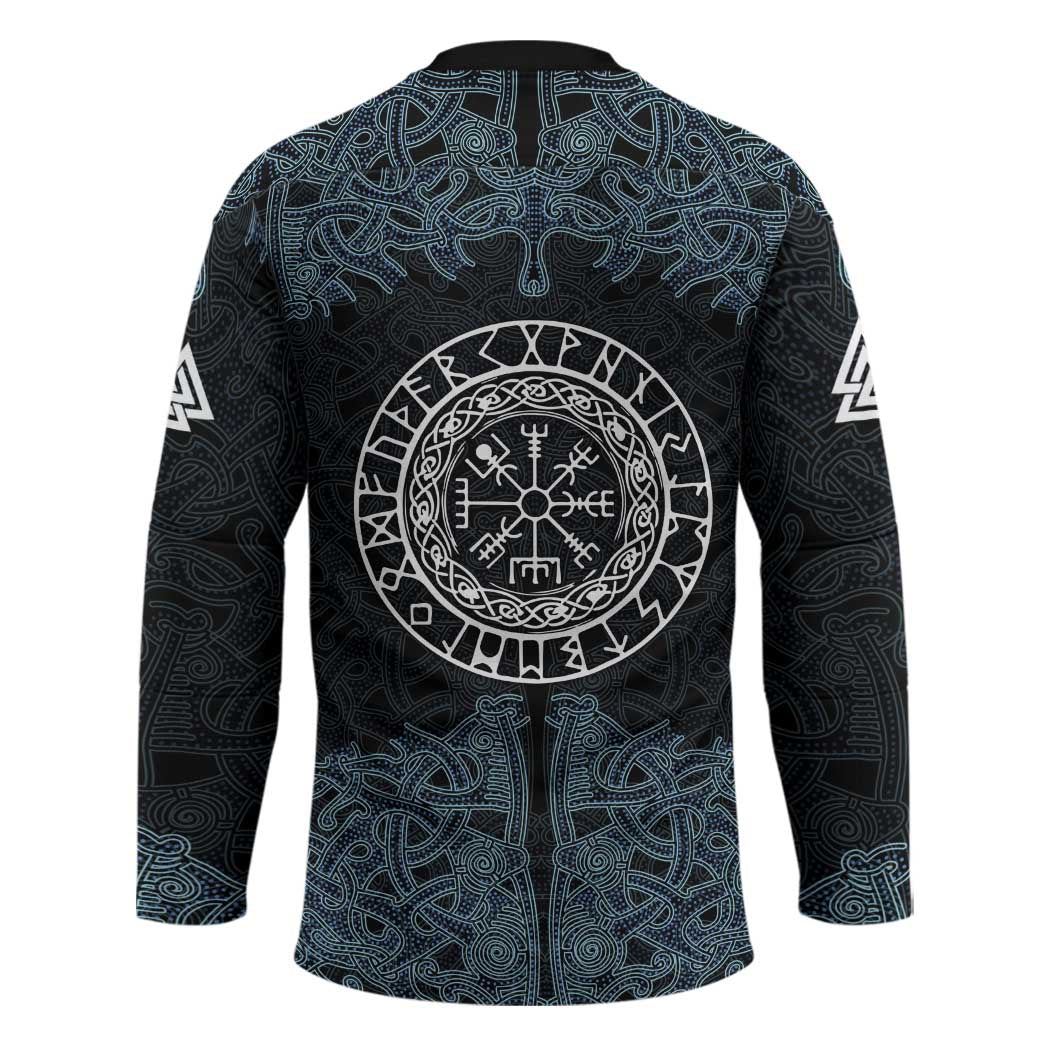 Viking Vegvisir Symbol Hockey Jersey with Runes and Intricate Knotwork Norse Protection Tribute - Wonder Print Shop