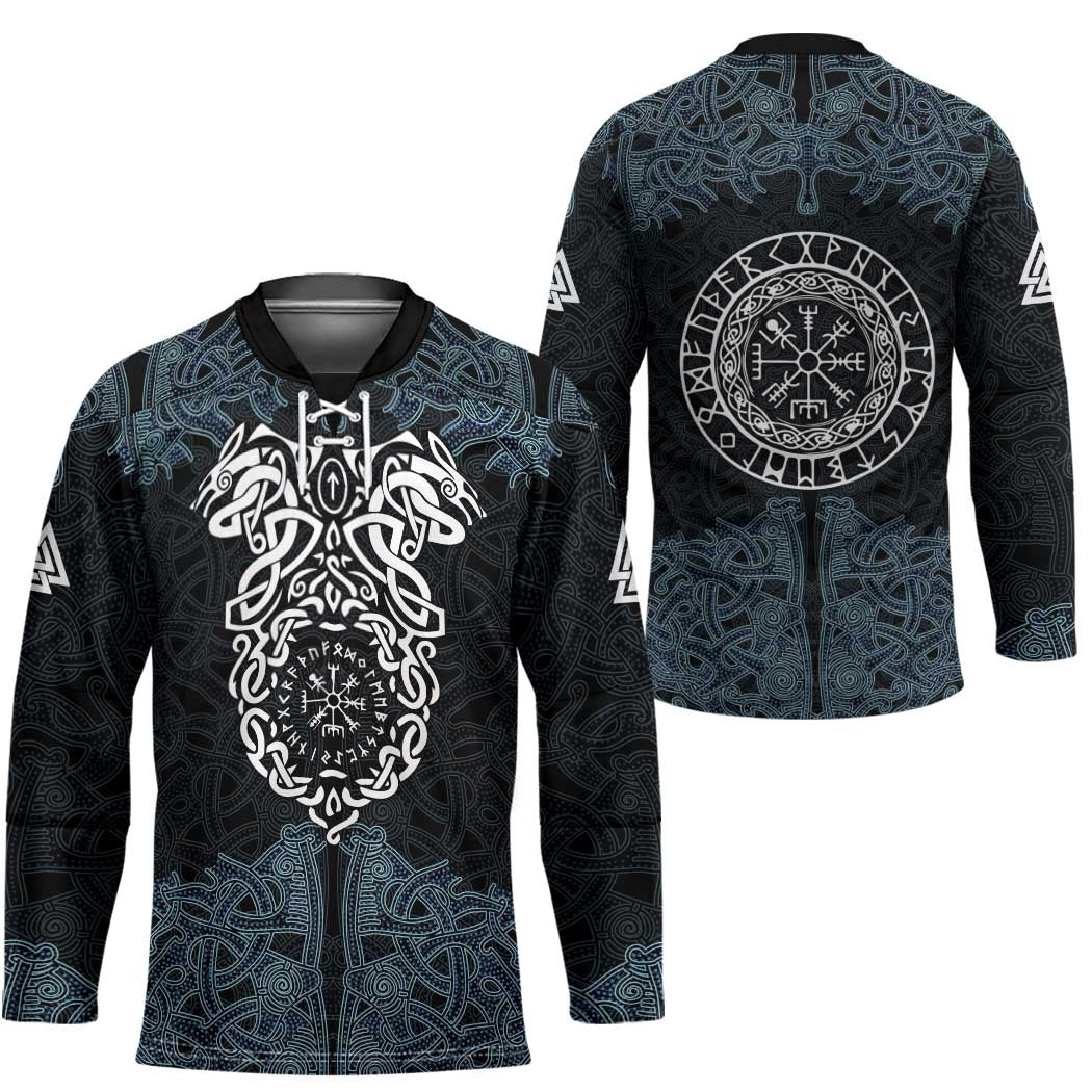 Viking Vegvisir Symbol Hockey Jersey with Runes and Intricate Knotwork Norse Protection Tribute - Wonder Print Shop