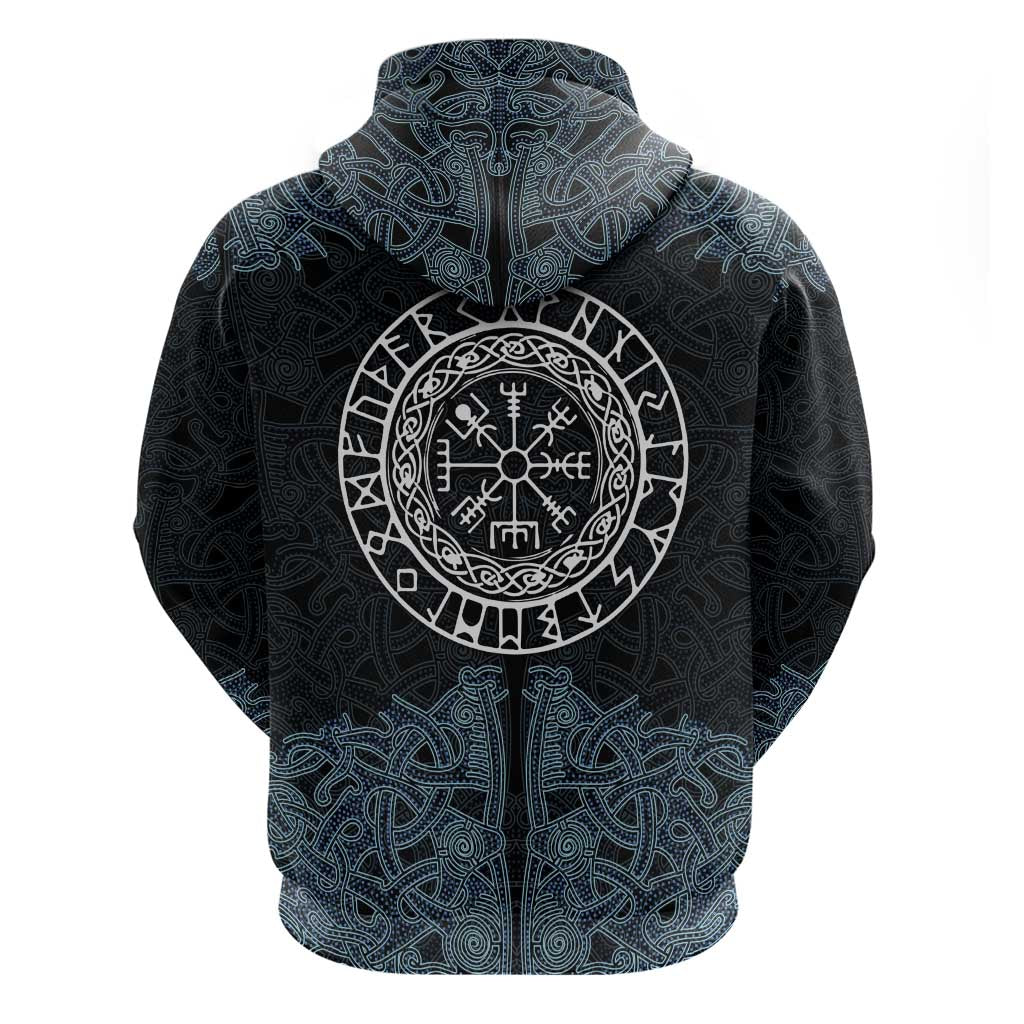 Viking Vegvisir Symbol Hoodie with Runes and Intricate Knotwork Norse Protection Tribute - Wonder Print Shop