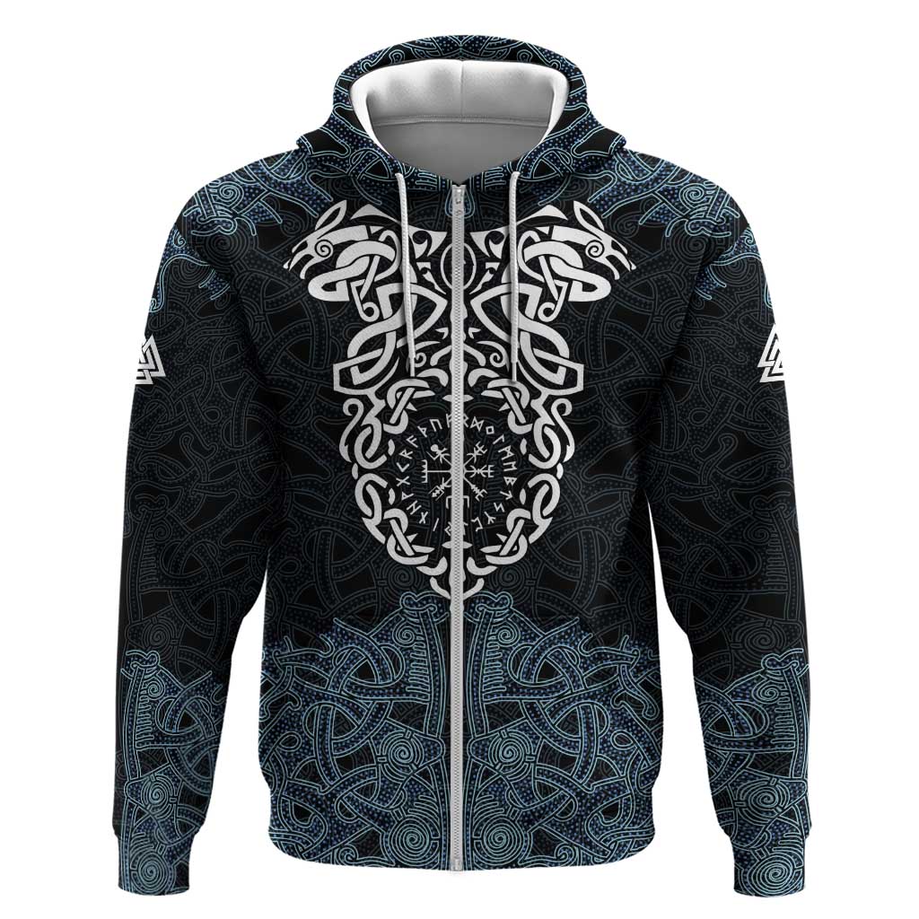 Viking Vegvisir Symbol Hoodie with Runes and Intricate Knotwork Norse Protection Tribute - Wonder Print Shop