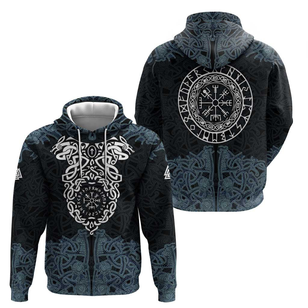 Viking Vegvisir Symbol Hoodie with Runes and Intricate Knotwork Norse Protection Tribute - Wonder Print Shop
