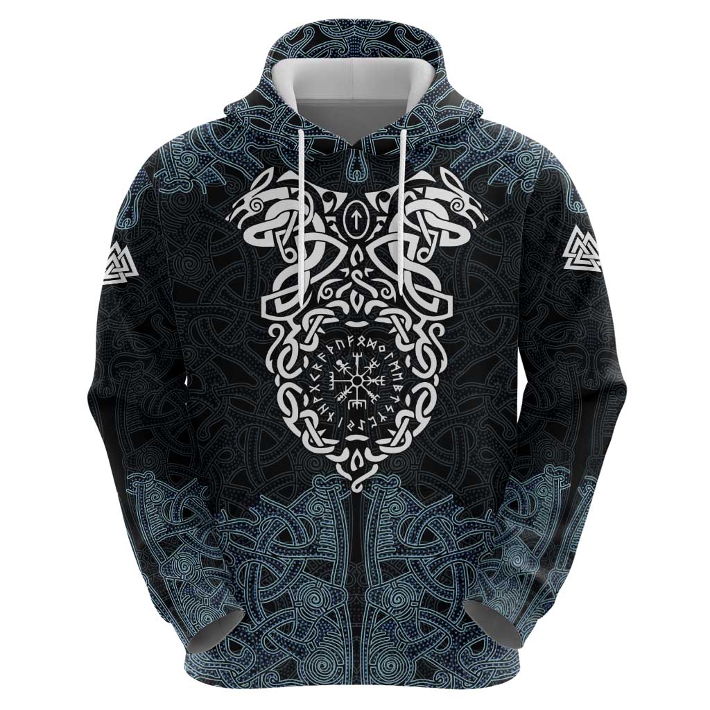 Viking Vegvisir Symbol Hoodie with Runes and Intricate Knotwork Norse Protection Tribute - Wonder Print Shop