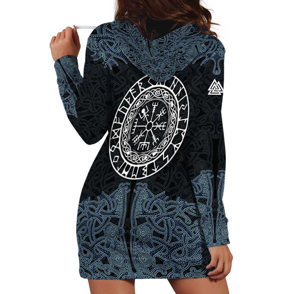 Viking Vegvisir Symbol Hoodie Dress with Runes and Intricate Knotwork Norse Protection Tribute - Wonder Print Shop
