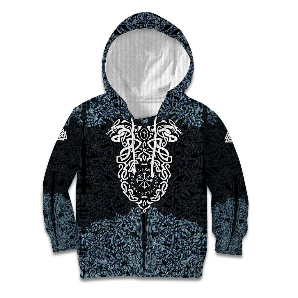 Viking Vegvisir Symbol Kid Hoodie with Runes and Intricate Knotwork Norse Protection Tribute - Wonder Print Shop