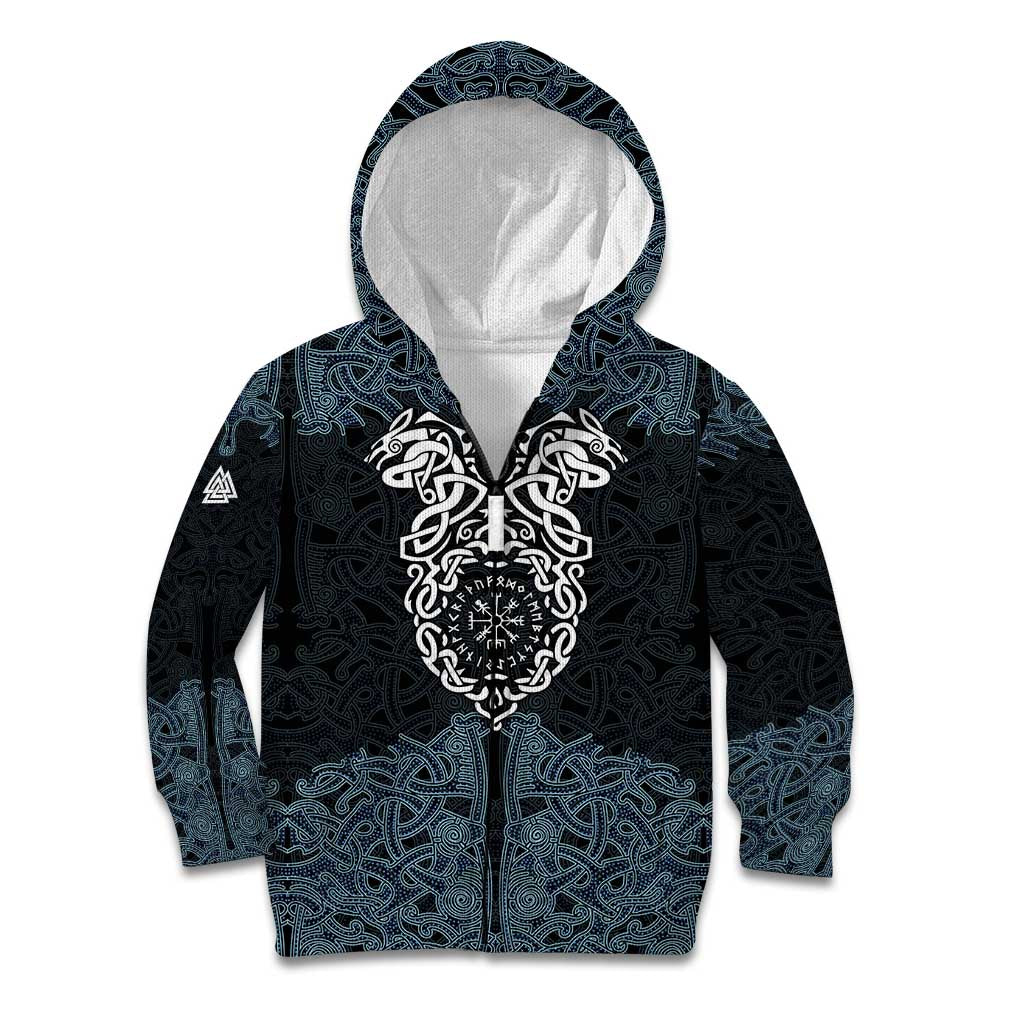 Viking Vegvisir Symbol Kid Hoodie with Runes and Intricate Knotwork Norse Protection Tribute - Wonder Print Shop