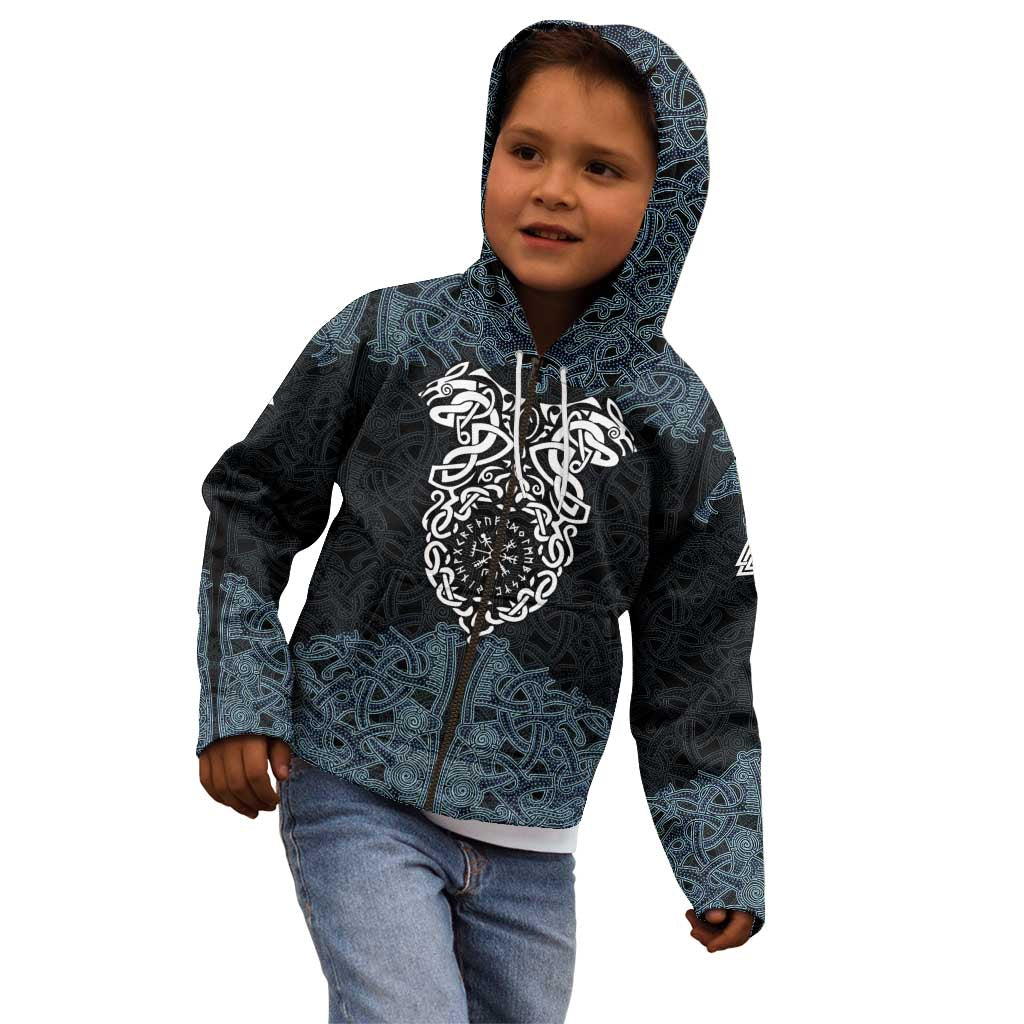 Viking Vegvisir Symbol Kid Hoodie with Runes and Intricate Knotwork Norse Protection Tribute - Wonder Print Shop