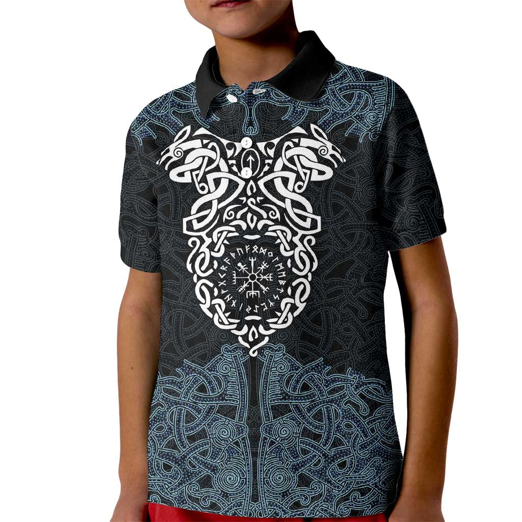 Viking Vegvisir Symbol Kid Polo Shirt with Runes and Intricate Knotwork Norse Protection Tribute - Wonder Print Shop