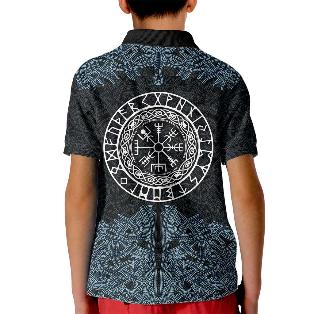 Viking Vegvisir Symbol Kid Polo Shirt with Runes and Intricate Knotwork Norse Protection Tribute - Wonder Print Shop