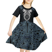 Viking Vegvisir Symbol Kid Short Sleeve Dress with Runes and Intricate Knotwork Norse Protection Tribute - Wonder Print Shop