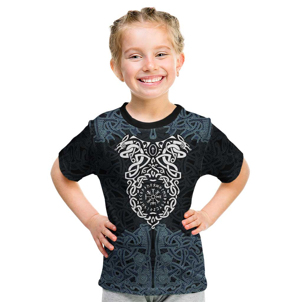 Viking Vegvisir Symbol Kid T Shirt with Runes and Intricate Knotwork Norse Protection Tribute - Wonder Print Shop