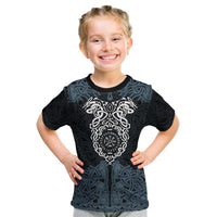 Viking Vegvisir Symbol Kid T Shirt with Runes and Intricate Knotwork Norse Protection Tribute - Wonder Print Shop