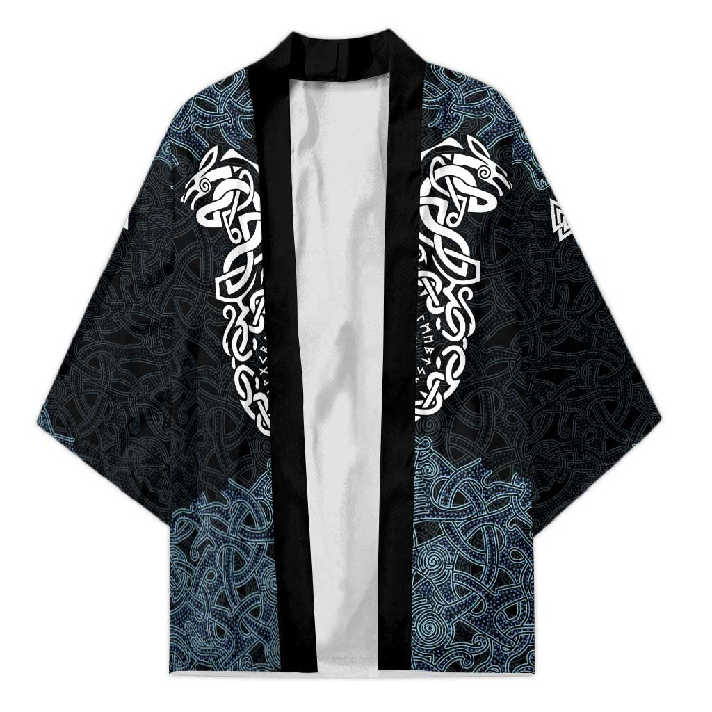Viking Vegvisir Symbol Kimono with Runes and Intricate Knotwork Norse Protection Tribute - Wonder Print Shop