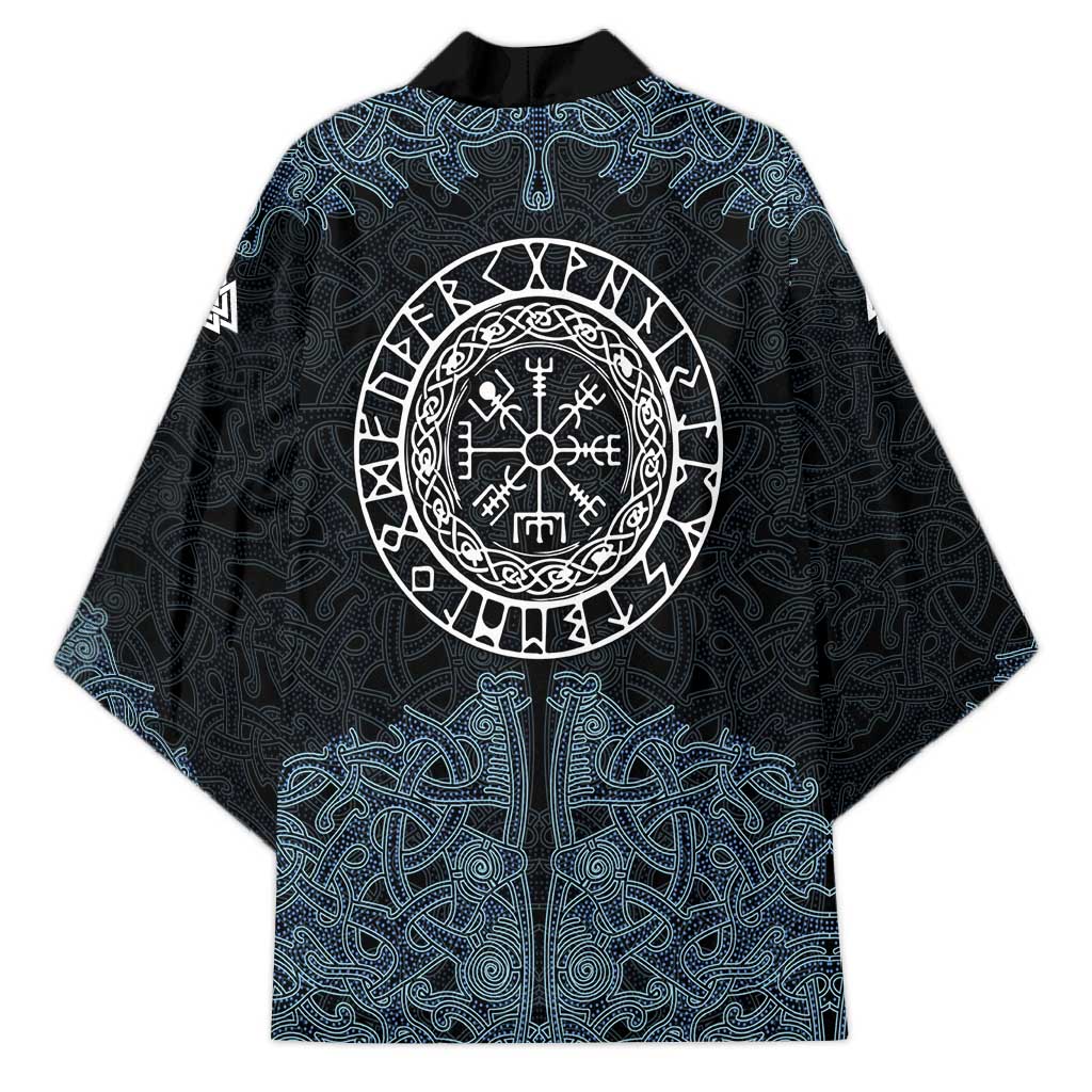 Viking Vegvisir Symbol Kimono with Runes and Intricate Knotwork Norse Protection Tribute - Wonder Print Shop