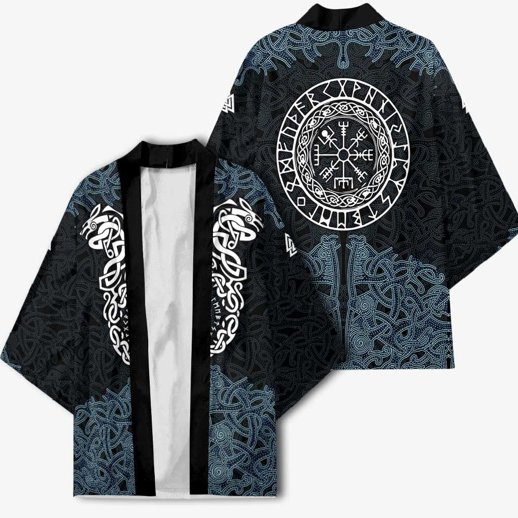Viking Vegvisir Symbol Kimono with Runes and Intricate Knotwork Norse Protection Tribute - Wonder Print Shop