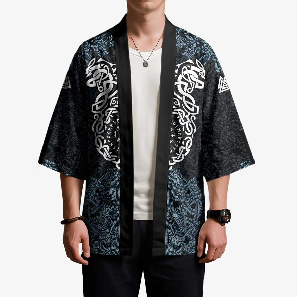 Viking Vegvisir Symbol Kimono with Runes and Intricate Knotwork Norse Protection Tribute - Wonder Print Shop