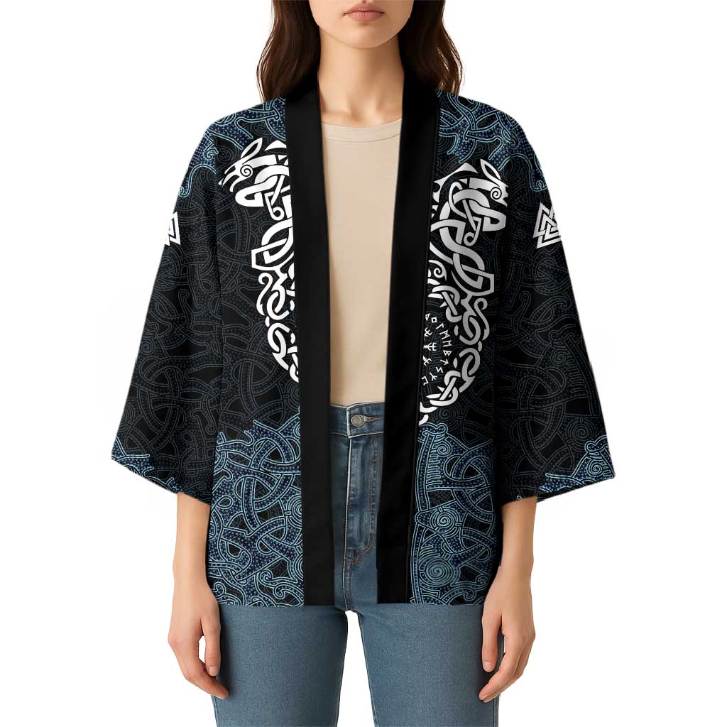 Viking Vegvisir Symbol Kimono with Runes and Intricate Knotwork Norse Protection Tribute - Wonder Print Shop