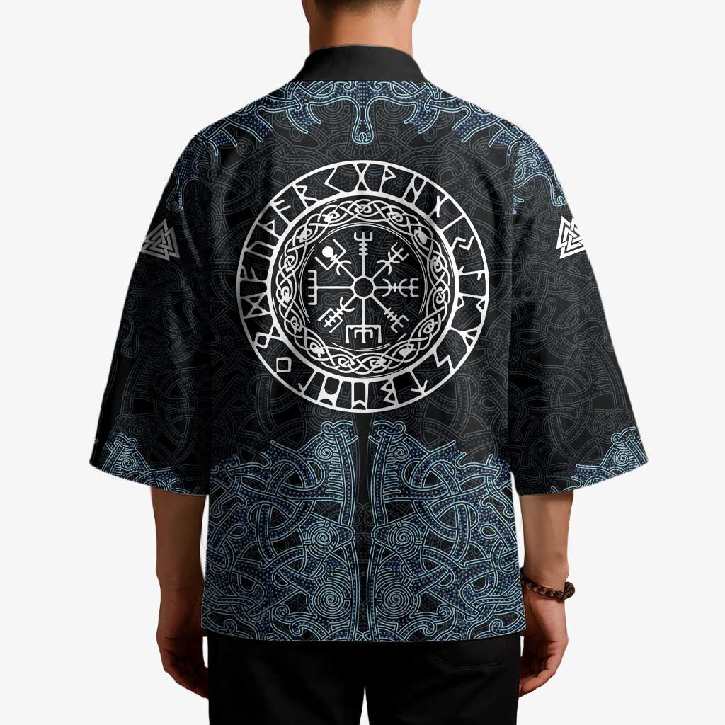 Viking Vegvisir Symbol Kimono with Runes and Intricate Knotwork Norse Protection Tribute - Wonder Print Shop