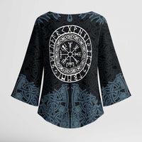 Viking Vegvisir Symbol Kimono Sleeve Blouse with Runes and Intricate Knotwork Norse Protection Tribute - Wonder Print Shop