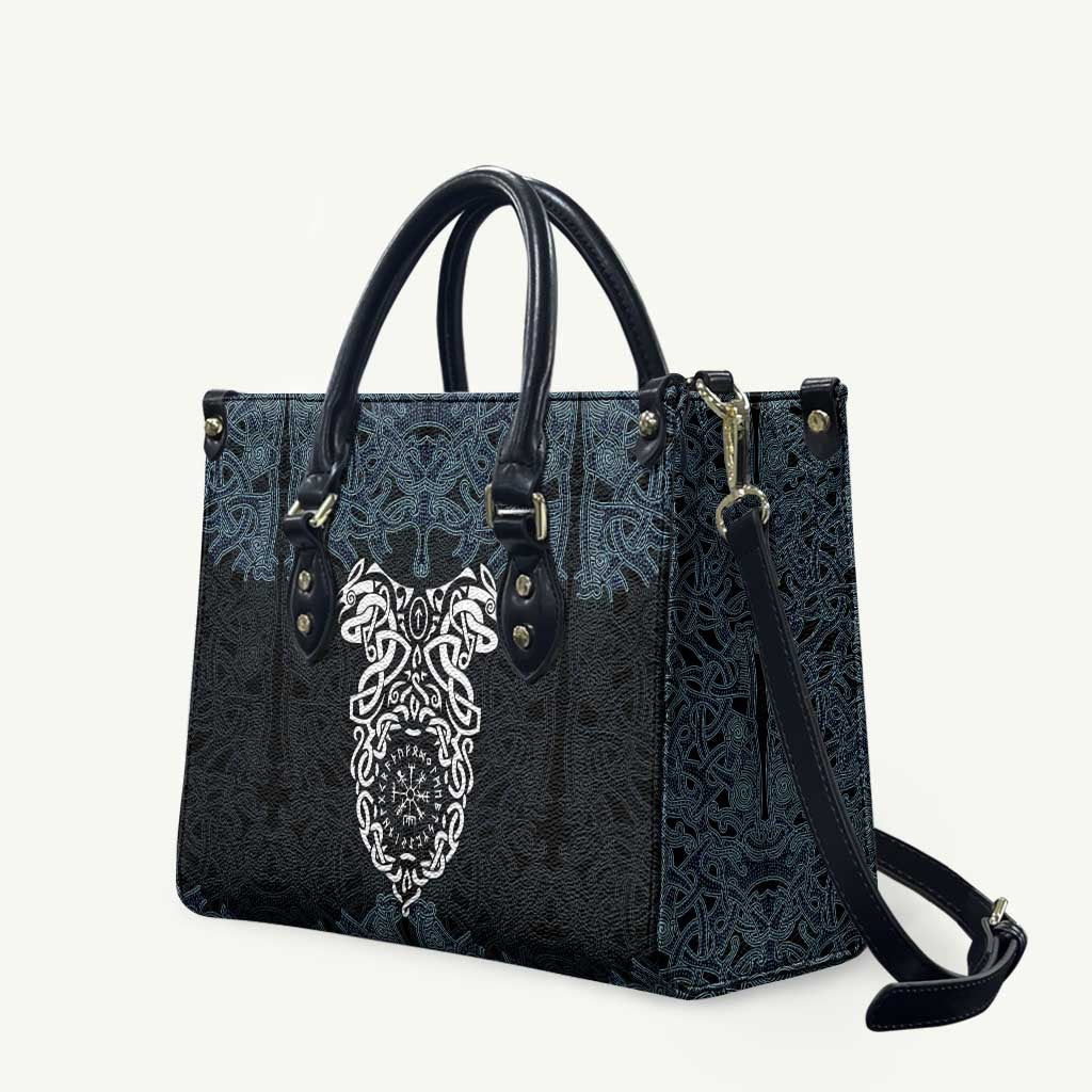 Viking Vegvisir Symbol Leather Bag with Runes and Intricate Knotwork Norse Protection Tribute - Wonder Print Shop