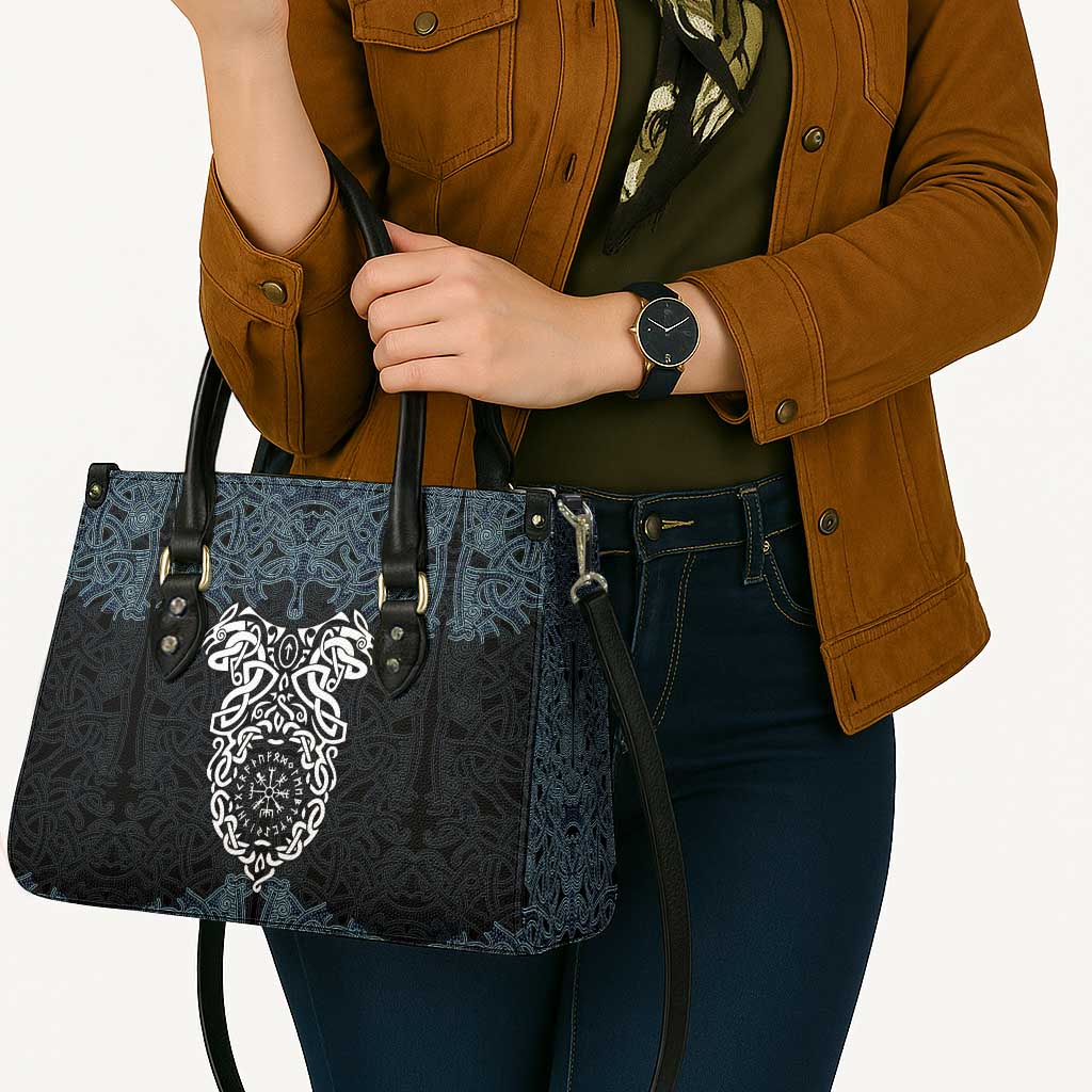 Viking Vegvisir Symbol Leather Bag with Runes and Intricate Knotwork Norse Protection Tribute - Wonder Print Shop
