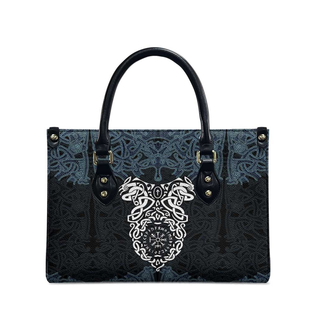Viking Vegvisir Symbol Leather Bag with Runes and Intricate Knotwork Norse Protection Tribute - Wonder Print Shop