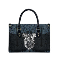 Viking Vegvisir Symbol Leather Bag with Runes and Intricate Knotwork Norse Protection Tribute - Wonder Print Shop