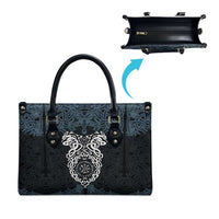 Viking Vegvisir Symbol Leather Bag with Runes and Intricate Knotwork Norse Protection Tribute - Wonder Print Shop