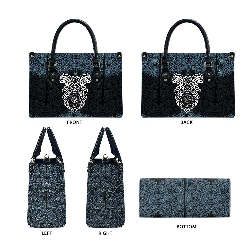 Viking Vegvisir Symbol Leather Bag with Runes and Intricate Knotwork Norse Protection Tribute - Wonder Print Shop