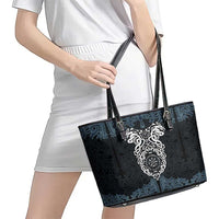 Viking Vegvisir Symbol Leather Tote Bag with Runes and Intricate Knotwork Norse Protection Tribute - Wonder Print Shop