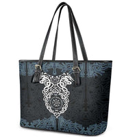 Viking Vegvisir Symbol Leather Tote Bag with Runes and Intricate Knotwork Norse Protection Tribute - Wonder Print Shop