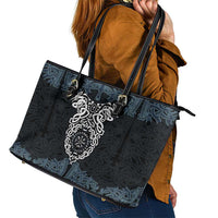 Viking Vegvisir Symbol Leather Tote Bag with Runes and Intricate Knotwork Norse Protection Tribute - Wonder Print Shop