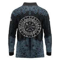 Viking Vegvisir Symbol Long Sleeve Polo Shirt with Runes and Intricate Knotwork Norse Protection Tribute - Wonder Print Shop