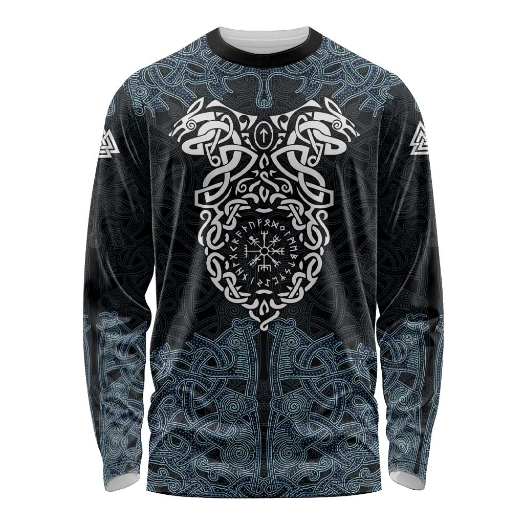 Viking Vegvisir Symbol Long Sleeve Shirt with Runes and Intricate Knotwork Norse Protection Tribute - Wonder Print Shop