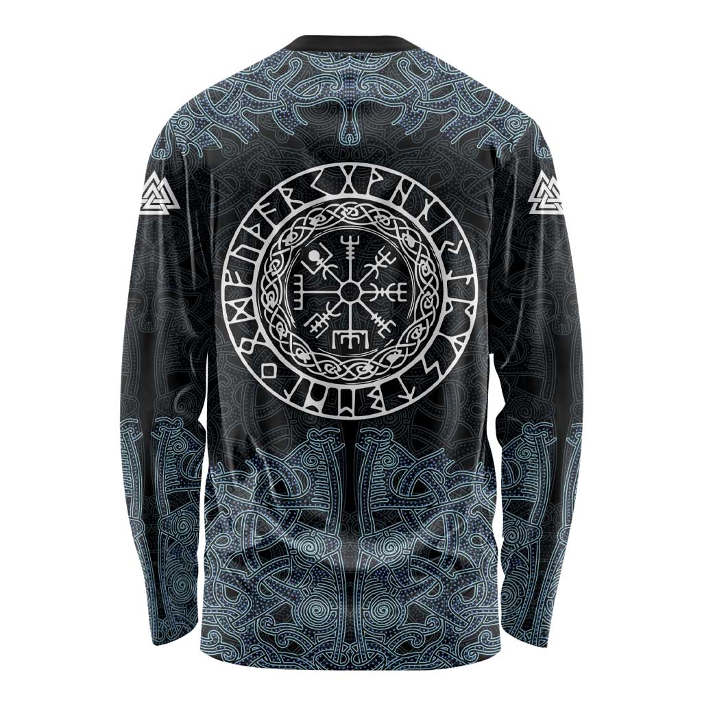 Viking Vegvisir Symbol Long Sleeve Shirt with Runes and Intricate Knotwork Norse Protection Tribute - Wonder Print Shop