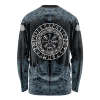 Viking Vegvisir Symbol Long Sleeve Shirt with Runes and Intricate Knotwork Norse Protection Tribute - Wonder Print Shop