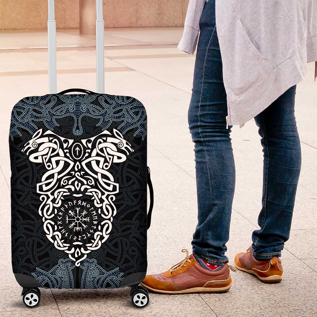 Viking Vegvisir Symbol Luggage Cover with Runes and Intricate Knotwork Norse Protection Tribute - Wonder Print Shop