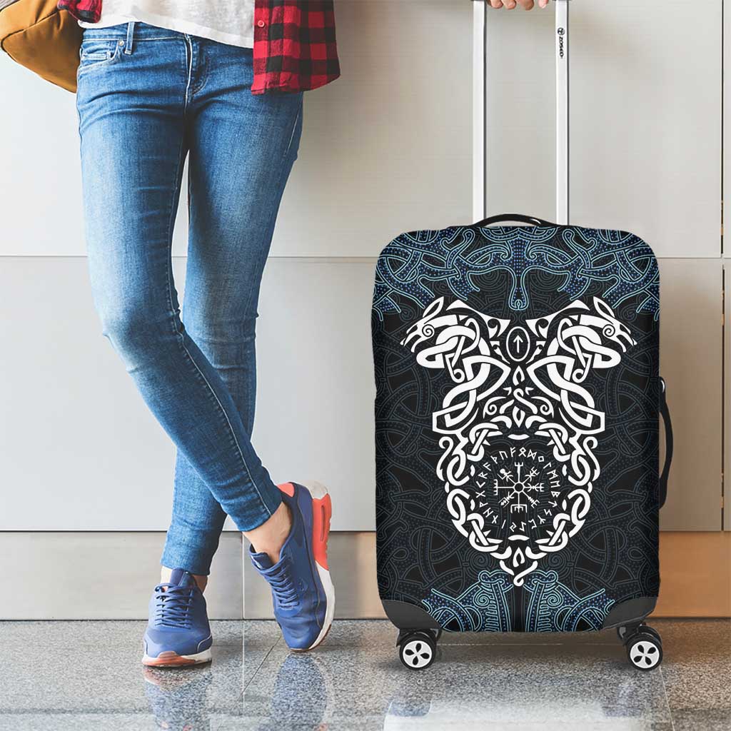 Viking Vegvisir Symbol Luggage Cover with Runes and Intricate Knotwork Norse Protection Tribute - Wonder Print Shop