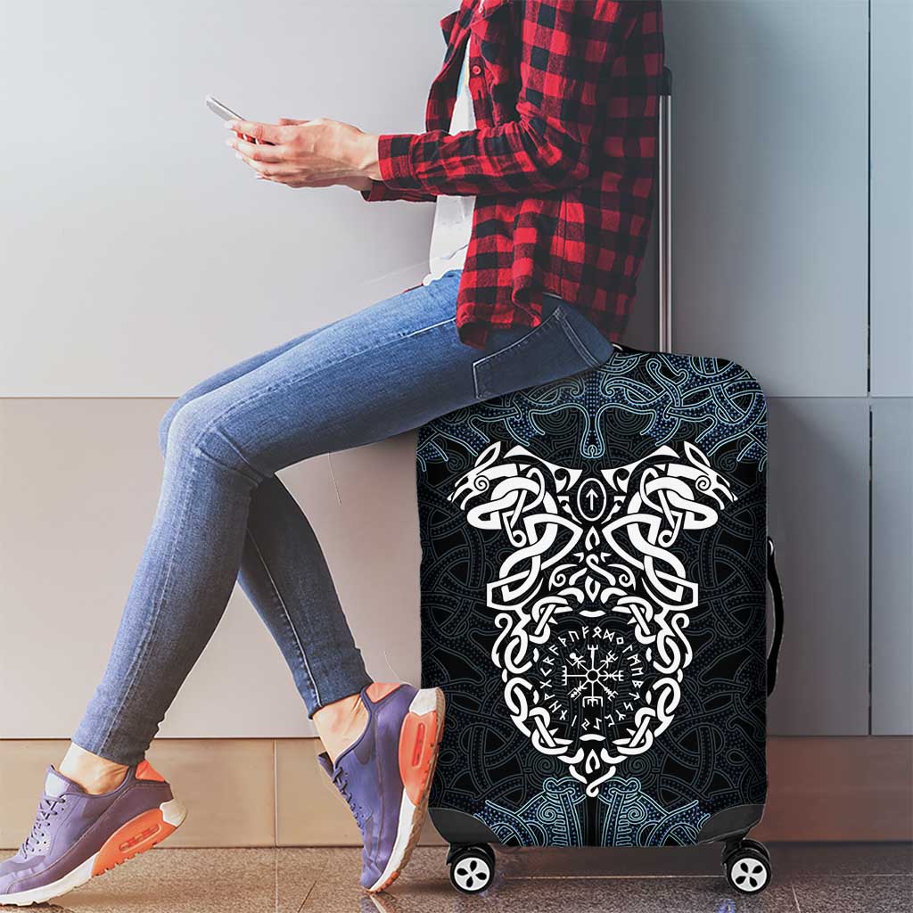 Viking Vegvisir Symbol Luggage Cover with Runes and Intricate Knotwork Norse Protection Tribute - Wonder Print Shop