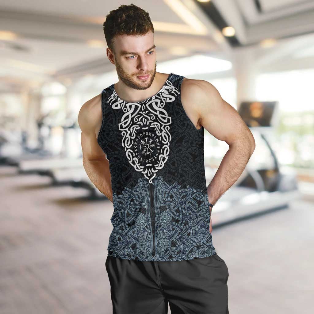 Viking Vegvisir Symbol Men Tank Top with Runes and Intricate Knotwork Norse Protection Tribute - Wonder Print Shop