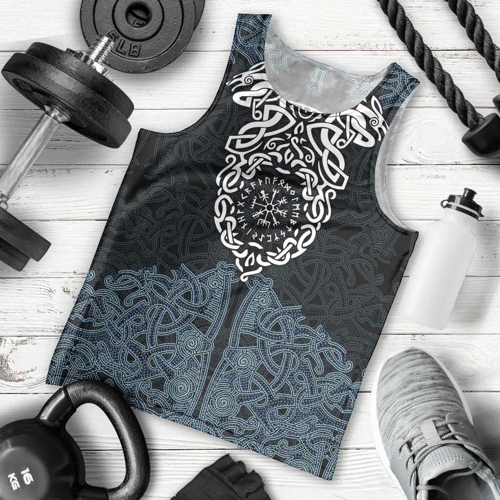 Viking Vegvisir Symbol Men Tank Top with Runes and Intricate Knotwork Norse Protection Tribute - Wonder Print Shop