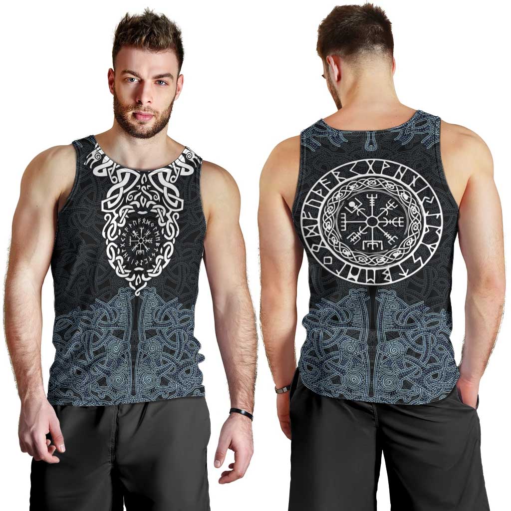 Viking Vegvisir Symbol Men Tank Top with Runes and Intricate Knotwork Norse Protection Tribute - Wonder Print Shop