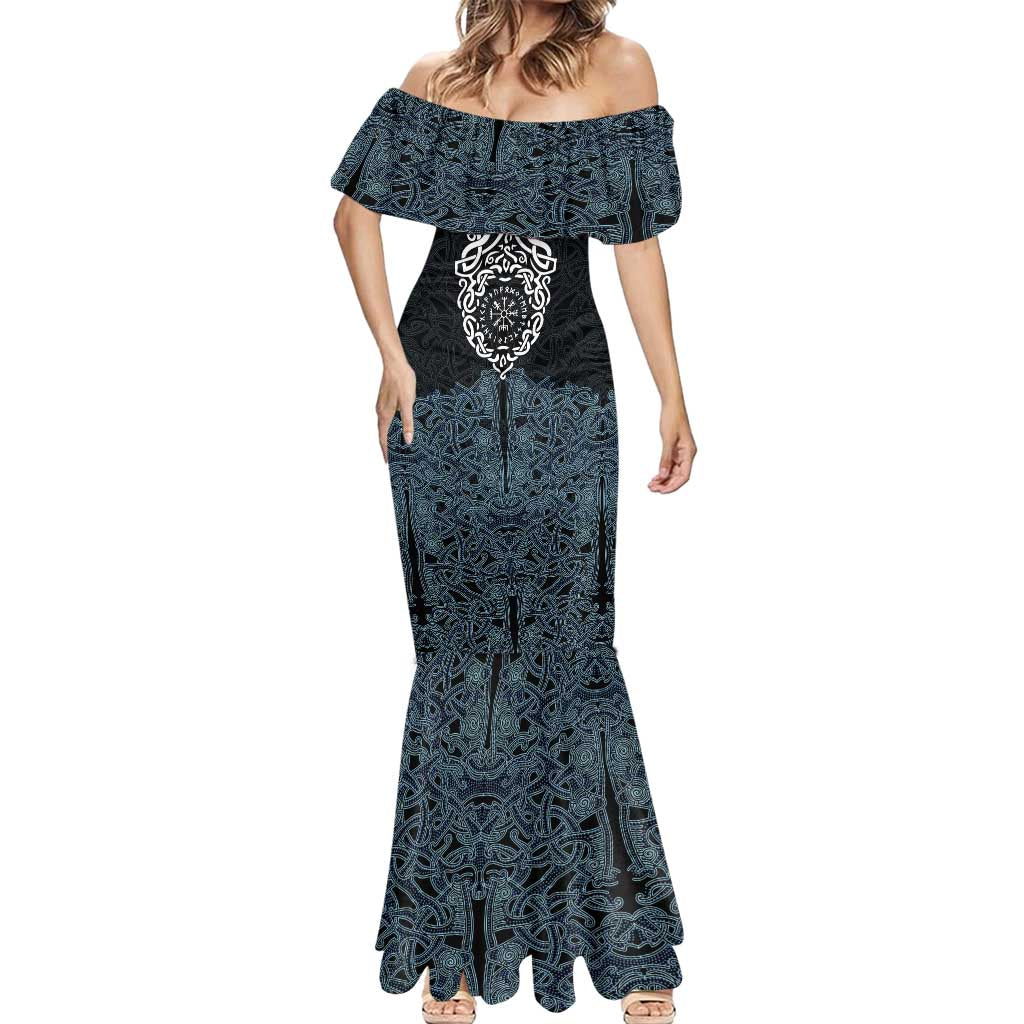 Viking Vegvisir Symbol Mermaid Dress with Runes and Intricate Knotwork Norse Protection Tribute - Wonder Print Shop