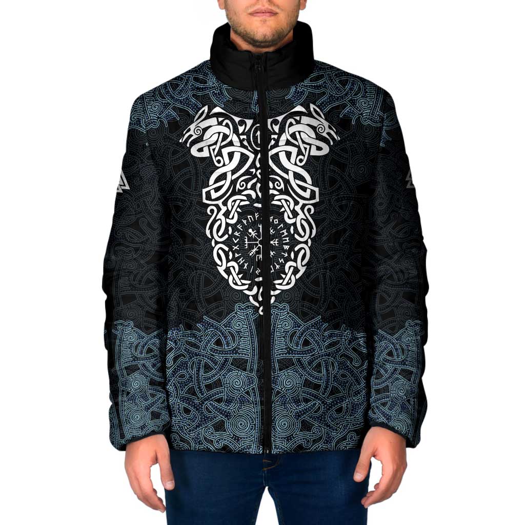 Viking Vegvisir Symbol Padded Jacket with Runes and Intricate Knotwork Norse Protection Tribute - Wonder Print Shop