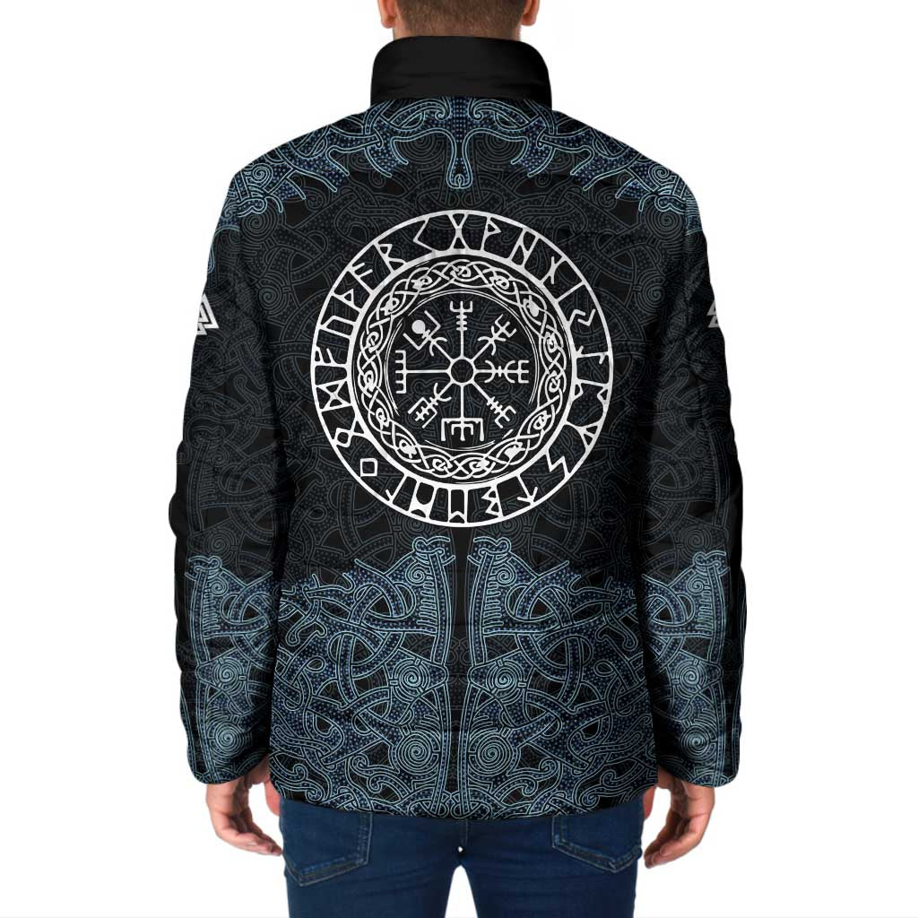 Viking Vegvisir Symbol Padded Jacket with Runes and Intricate Knotwork Norse Protection Tribute - Wonder Print Shop