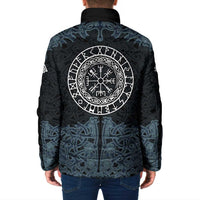 Viking Vegvisir Symbol Padded Jacket with Runes and Intricate Knotwork Norse Protection Tribute - Wonder Print Shop