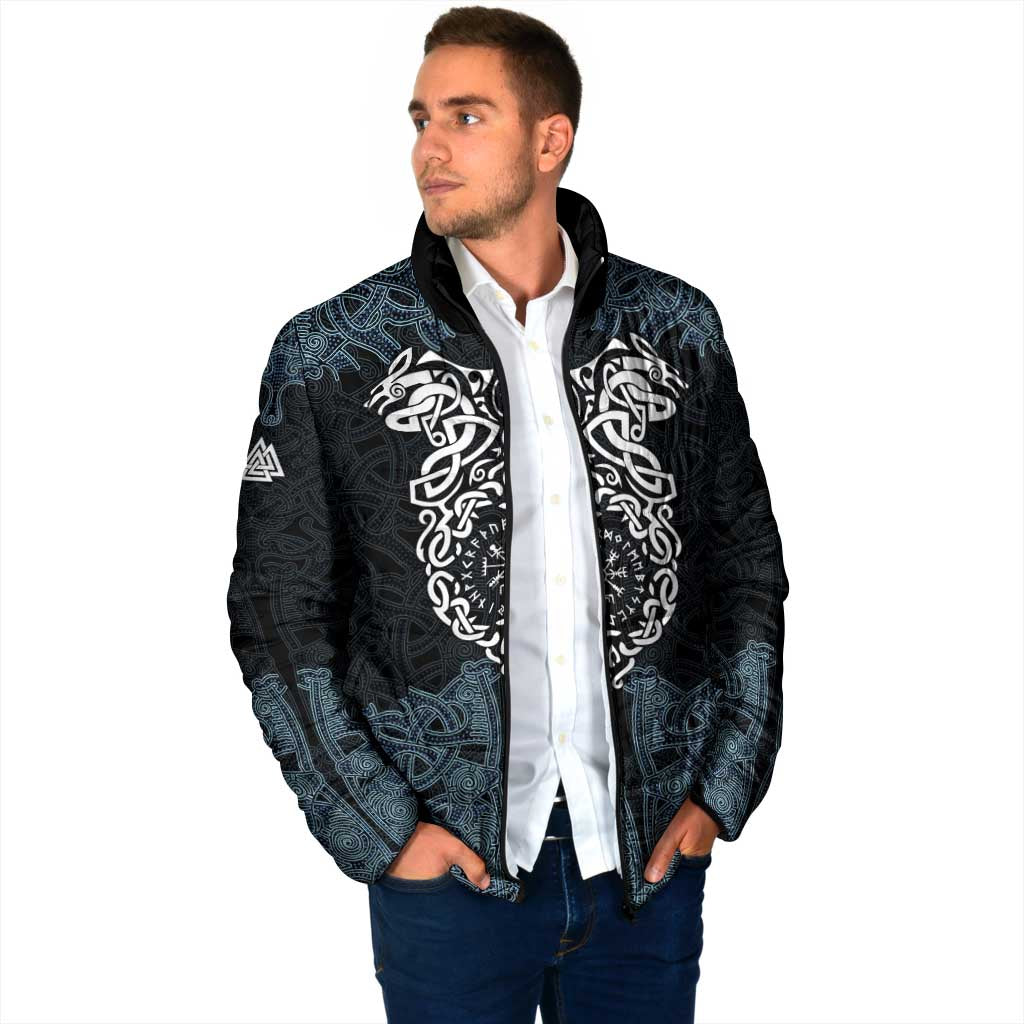 Viking Vegvisir Symbol Padded Jacket with Runes and Intricate Knotwork Norse Protection Tribute - Wonder Print Shop
