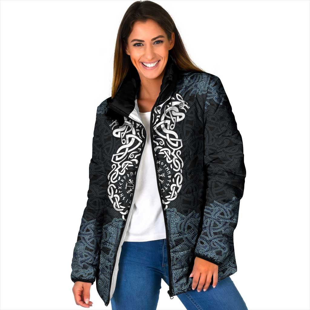 Viking Vegvisir Symbol Padded Jacket with Runes and Intricate Knotwork Norse Protection Tribute - Wonder Print Shop